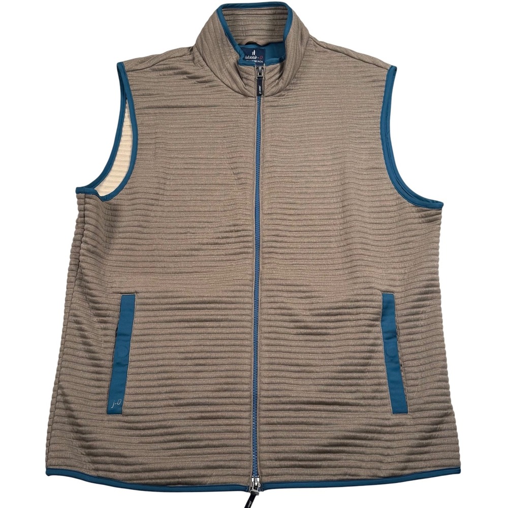 Johnnie O Notch Vest Mens Large Birch Beige Gray Full Zip Ribbed JMVT1630